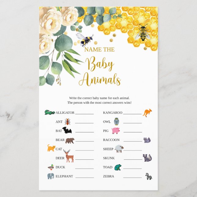 Bee Namn på Baby djur-spelkortet Flygblad (Framsidan)