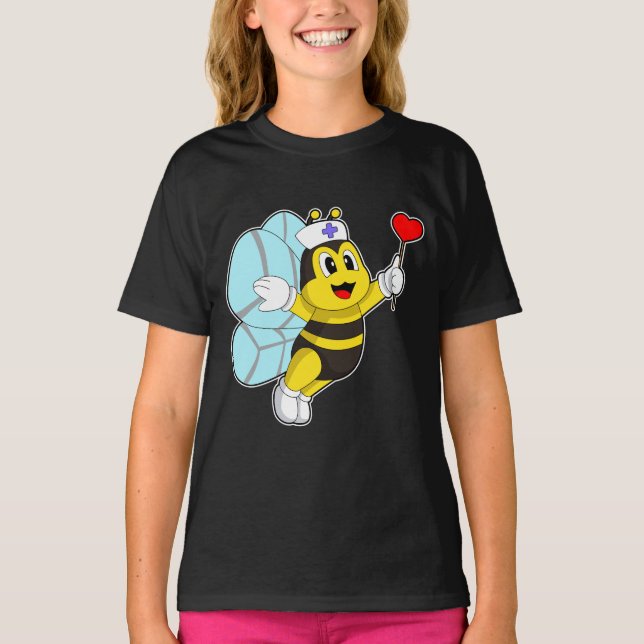 Bee Nurse Heart T Shirt (Framsida)