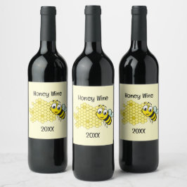 Bee- och honeycomb-design vinflaska etikett