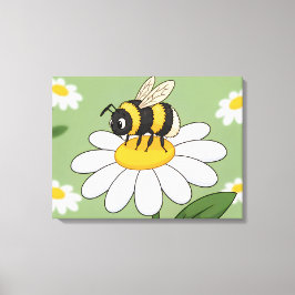 Bee on a white daisy canvas print