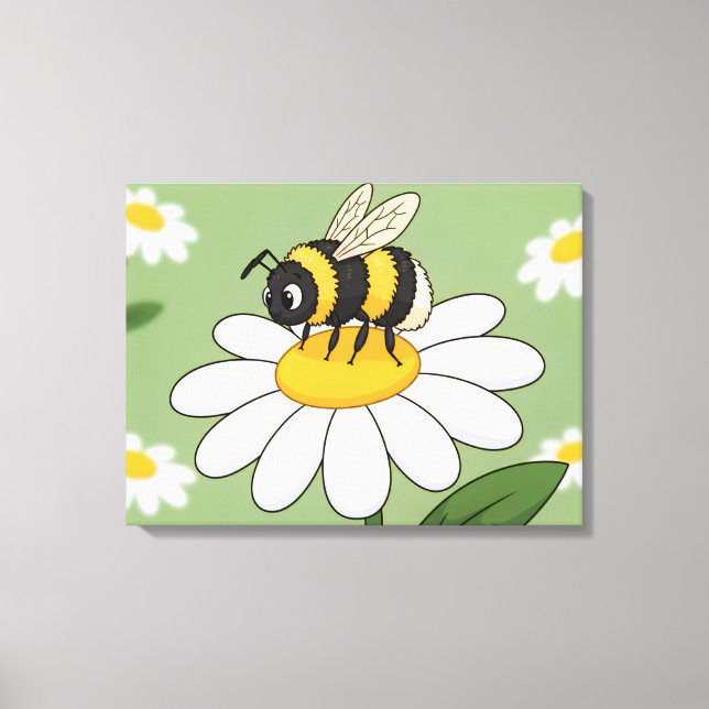 Bee on a white daisy canvas print (Framsida)