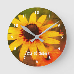 Bee on Black Eyed Susan Flower Abstrakt Rund Klocka