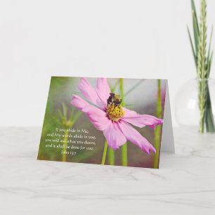 Bee på Rosa Cosmos Scripture Card John 15:7 Kort