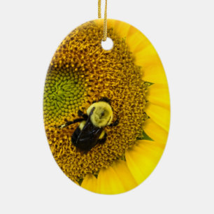 Bee på solros julgransprydnad keramik