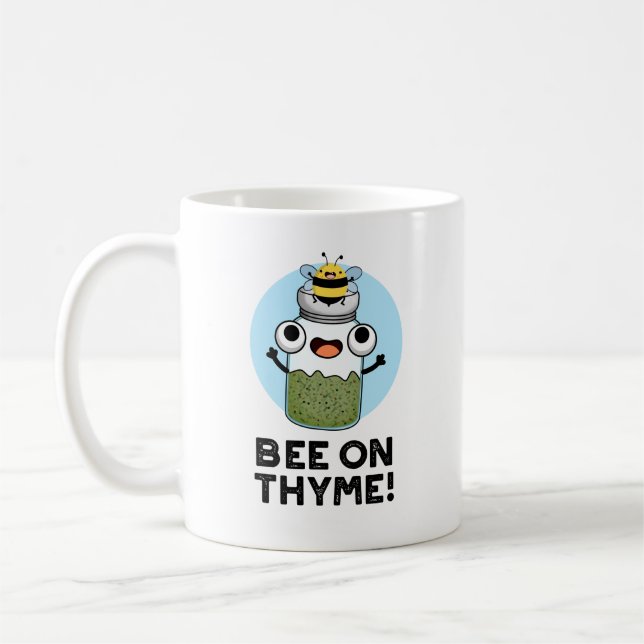 Bee på Thyme Funny Herb Insekt Pun Kaffemugg (Vänster)