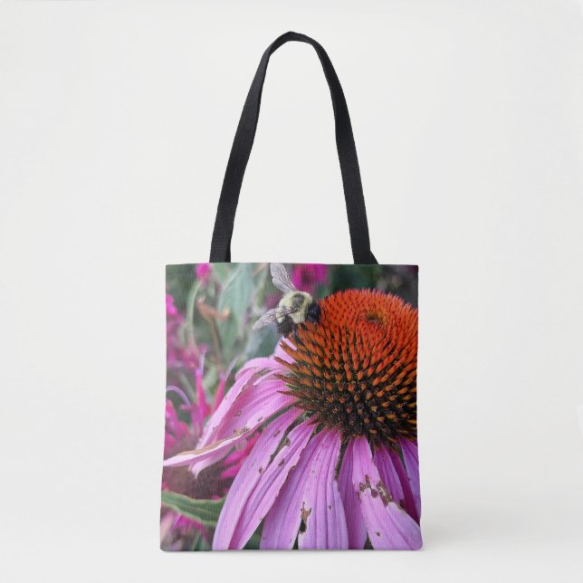Bee & Pink Flower Tote Tygkasse (Framsida)