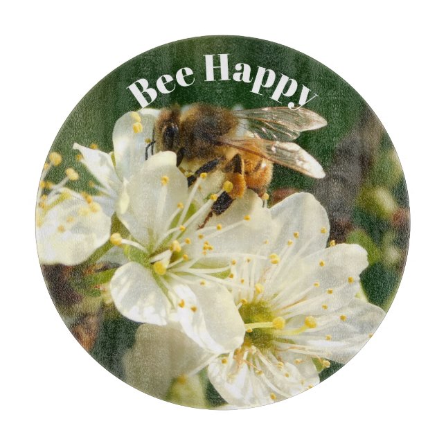 Bee & Plum Blossoms: Macro Art Glass Board (Framsidan)