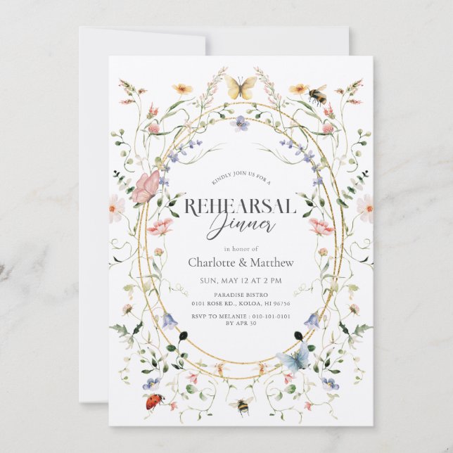 Bee Rehearsal Dinner av Wildblomfjäril Inbjudningar (Framsida)