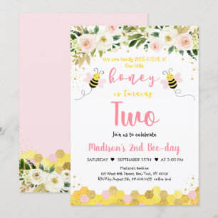 Bee Rosa Guld Blommigt Girl Second Inbjudningar