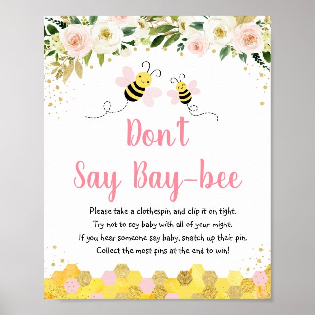 Bee Rosa Guld Blommigt Säg inte Baby Game Poster (Framsidan)