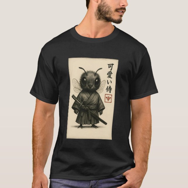 Bee Samurai Ink Art Sumi-e Style Novelty Kawaii Wo T Shirt (Framsida)