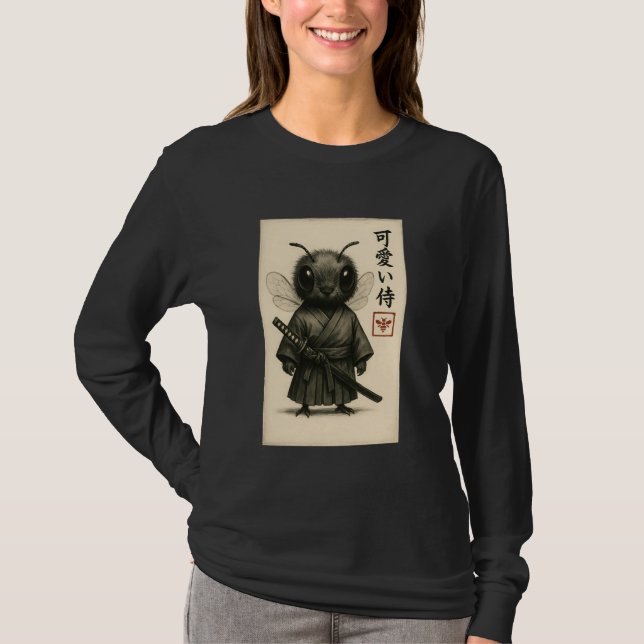 Bee Samurai Ink Art Sumi-e Style Novelty Kawaii Wo T Shirt (Framsida)