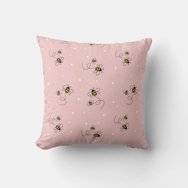 Bee seamless pattern on pastel background. Vintage Kudde (Framsida)