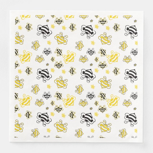 Bee Sketch Papper Napkins - Elegant Honeybee Party Pappersservett (Framsida)