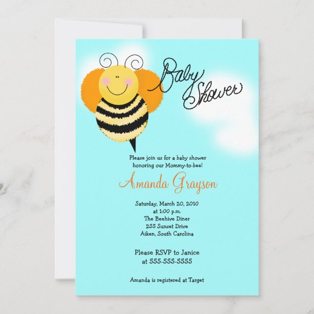 Bee Skutt Humla Baby Shower-inbjudan 5 x 7 Inbjudningar (Framsida)