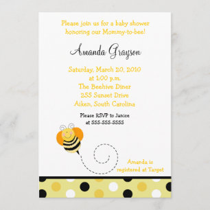 Bee Skutt Humla Baby Shower-inbjudan 5 x 7 Inbjudningar