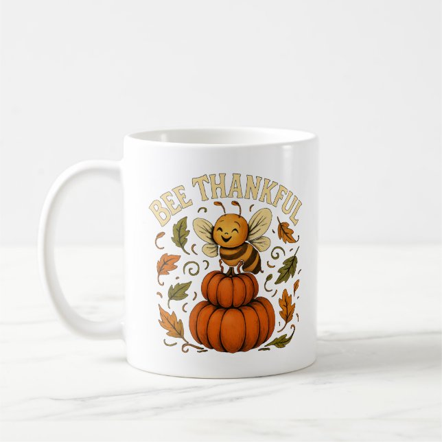 Bee Thankful Autumn Pumpkin Art Kaffemugg (Vänster)
