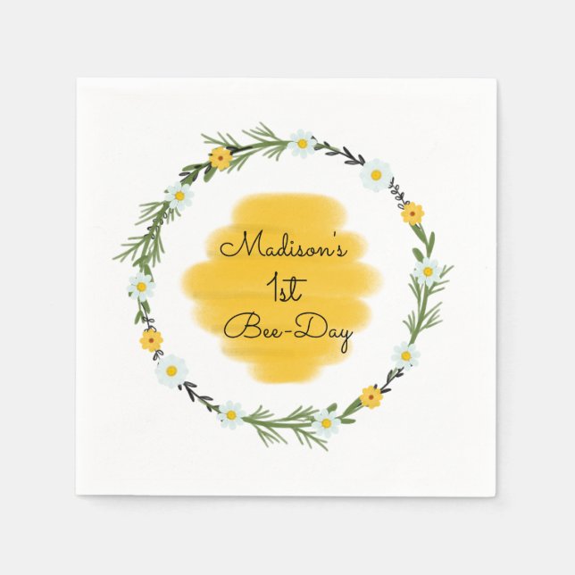 Bee Thed Födelsedagsfest Napkins | Bidag Pappersservett (Framsidan)