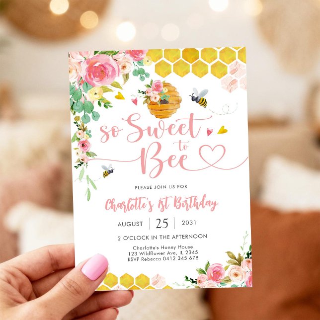 Bee Theme 1st Birthday Invitation Inbjudningar (Skapare uppladdad)