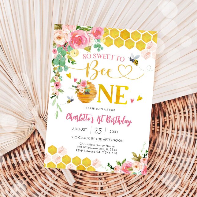 Bee Theme First Birthday Invitation Inbjudningar (Skapare uppladdad)