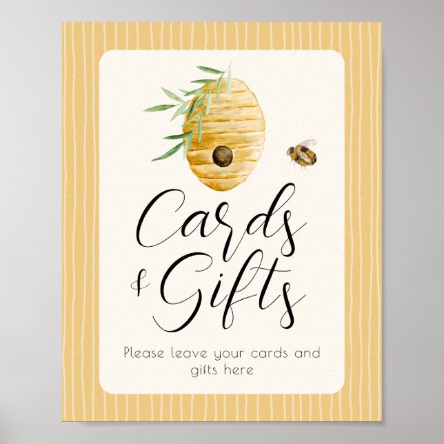 Bee Themed Cards And Gift Baby Shower Table Sign Poster (Framsidan)