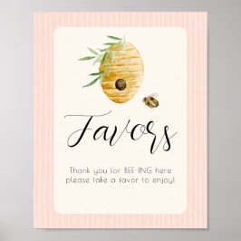 Bee Themed Girl Baby Shower Pink Favor Table Sign Poster