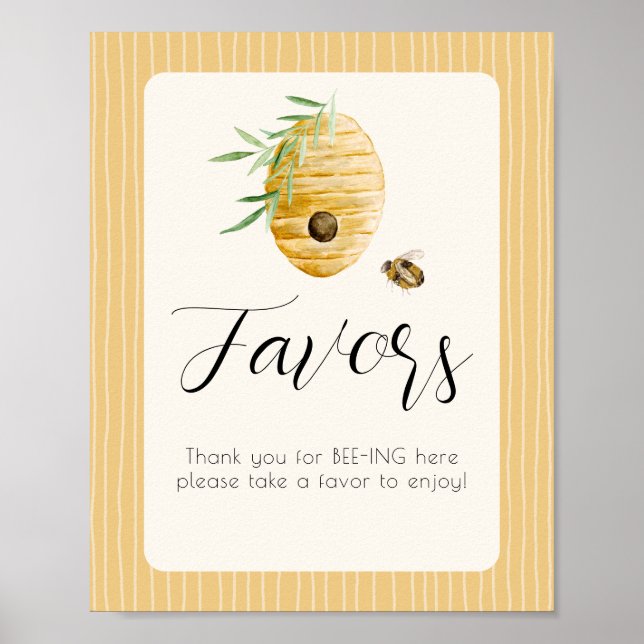 Bee Themed Watercolor Bumblebee Favor Table Sign Poster (Framsidan)