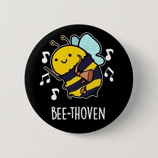 Bee-thoven Funny Music Bee Pun Mörk BG Knapp (Framsida)