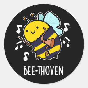 Bee-thoven Funny Music Bee Pun Mörk BG Runt Klistermärke