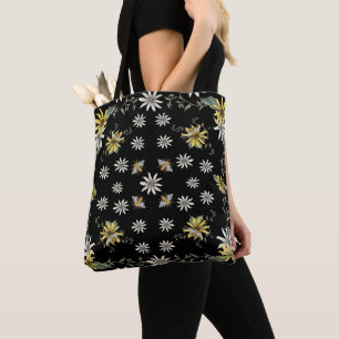 Bee Tote Bag - Blommigt Tote - Svart och Gult Tygkasse