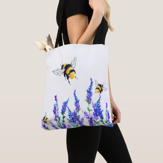 Bee Tote Bag Vår blommor Tygkasse (Närbild)