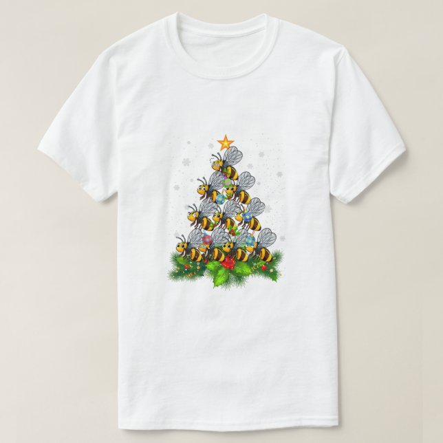Bee Träd julklapp Bee jul Älskare T Shirt (Design framsida)