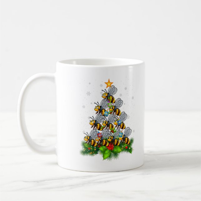 Bee Tree Christmas Funny Bee Christmas Lover T-Shi Kaffemugg (Vänster)