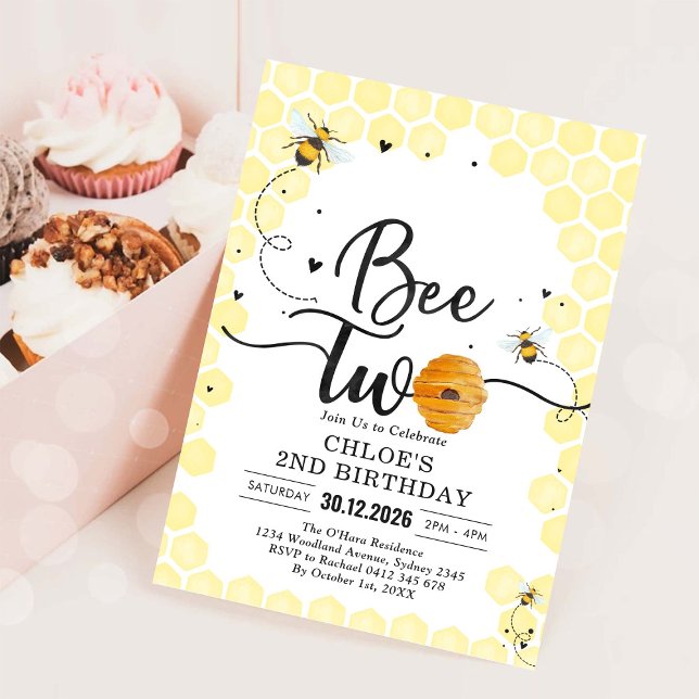Bee Two Honey Bee 2nd Birthday Invitation Inbjudningar (Skapare uppladdad)