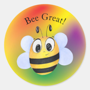 Bee Underbar Cute Tecknad Bee Customizable Runt Klistermärke