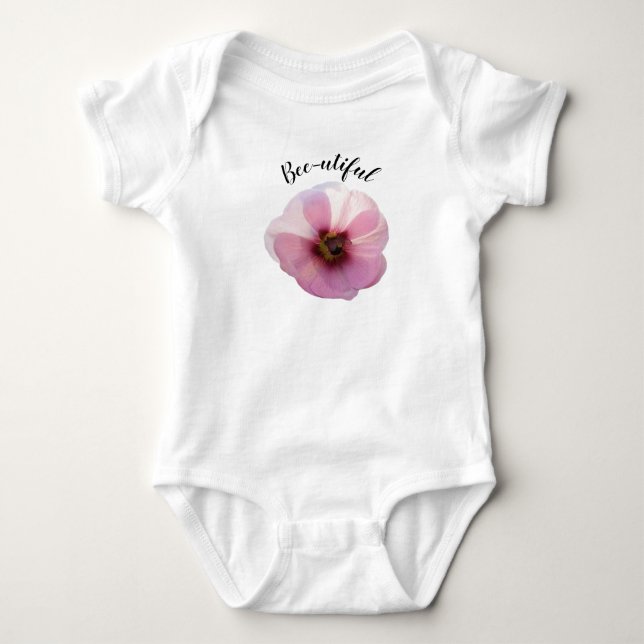 'Bee-utiful' Glänsande Rosa Alcea Baby-Body T Shirt (Framsida)