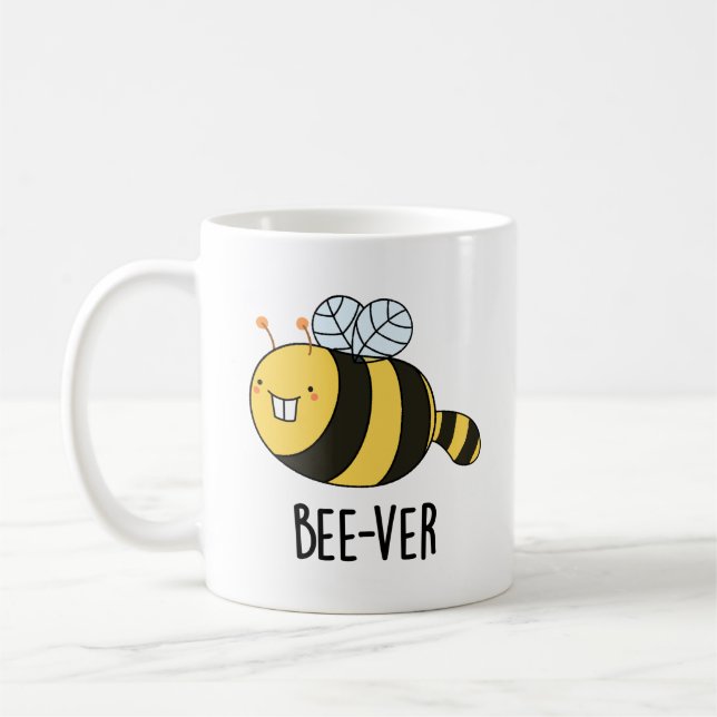 Bee-ver Funny Animal Beaver Bee Pun Kaffemugg (Vänster)
