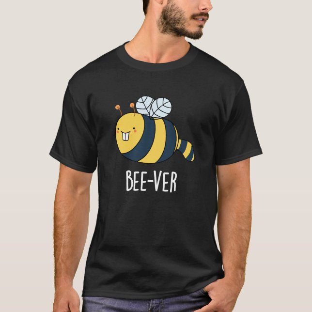Bee-ver Funny Animal Beaver Bee Pun Mörk BG T Shirt (Framsida)