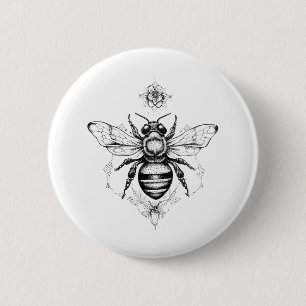 Bee Vild Djurart Illustration Art Tattoo Knapp