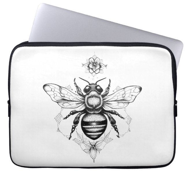 Bee Vild Djurart Illustration Art Tattoo Laptop Fodral (Framsidan)