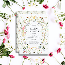 Bee Watercolor Baby Shower för Wildblommor Butterf Inbjudningar