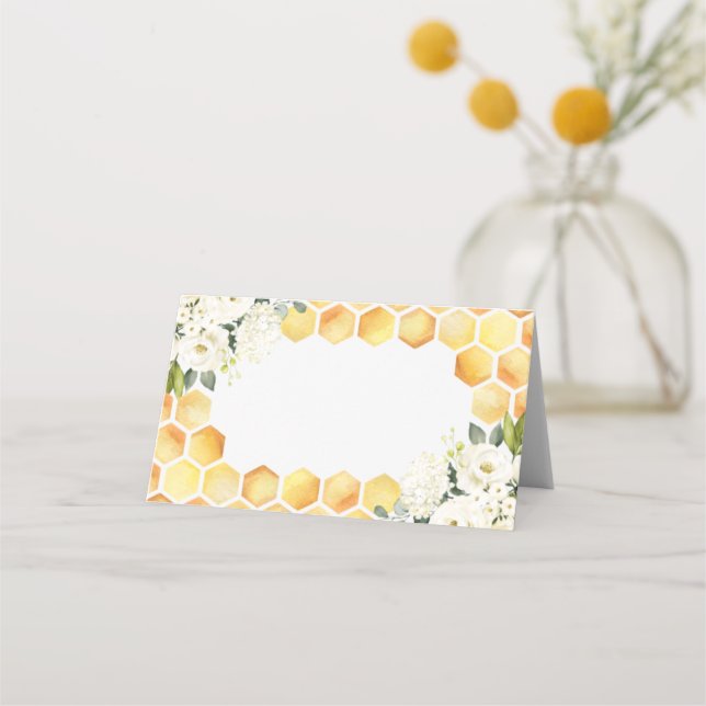Bee Watercolor Blommigt Food Labels eller Placeringskort (Framsida)