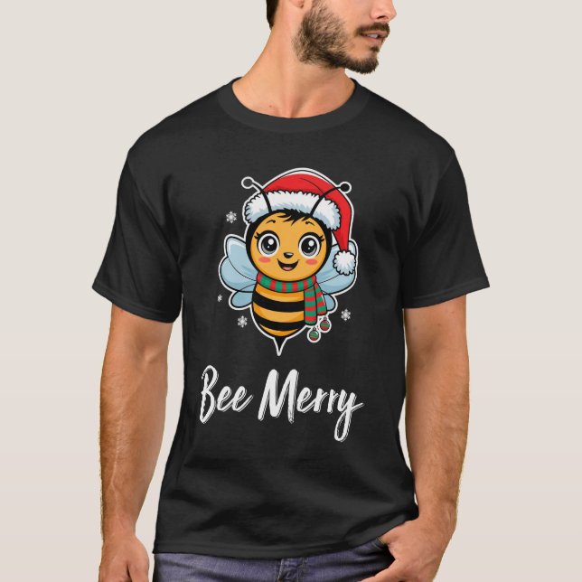 Bee Wears Santa Hat Julafton jul ljus T Shirt (Framsida)