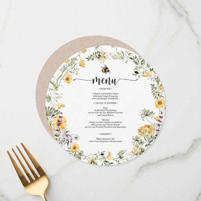 Bee WildblomBaby Shower Menu Meny (Fram/Back In Situ)