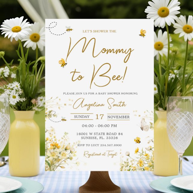 Bee Wildblomma Mamma till Bee Baby Shower Inbjudningar (Skapare uppladdad)