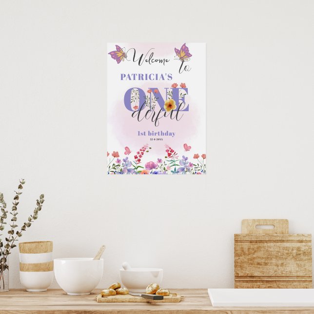 Bee Wildblommor Onederful 1:a födelsedag Välkomsth Poster (Kök)