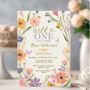 Bee Wildbloms Vild ONE Butterfly Garden Party Inbjudningar