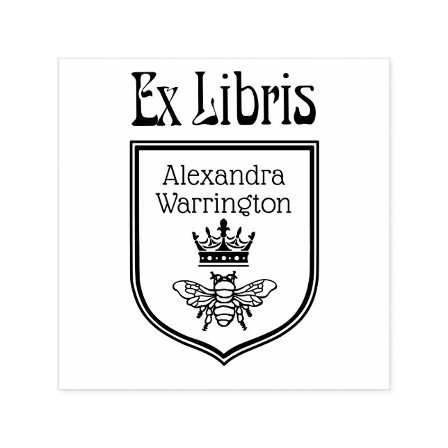 Bee with Crown Crest Emblem Ex Libris Book Name Självfärgande Stämpel (Design)