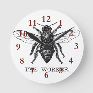 Bee Worker honey Black Bumblebee Rund Klocka