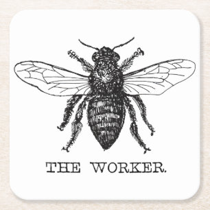 Bee Worker honey Black Bumblebee Underlägg Papper Kvadrat